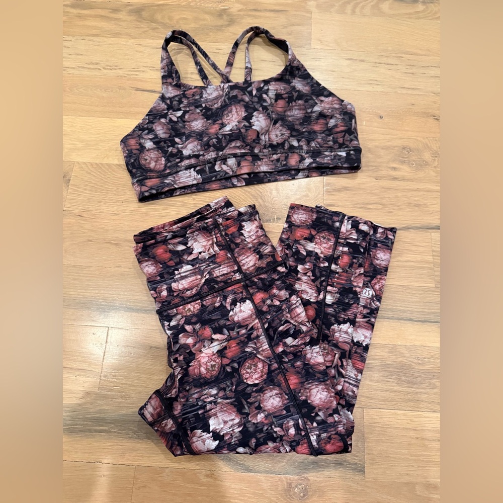 lululemon athletica Floral Peony Print Leggings & Sports Bra Set